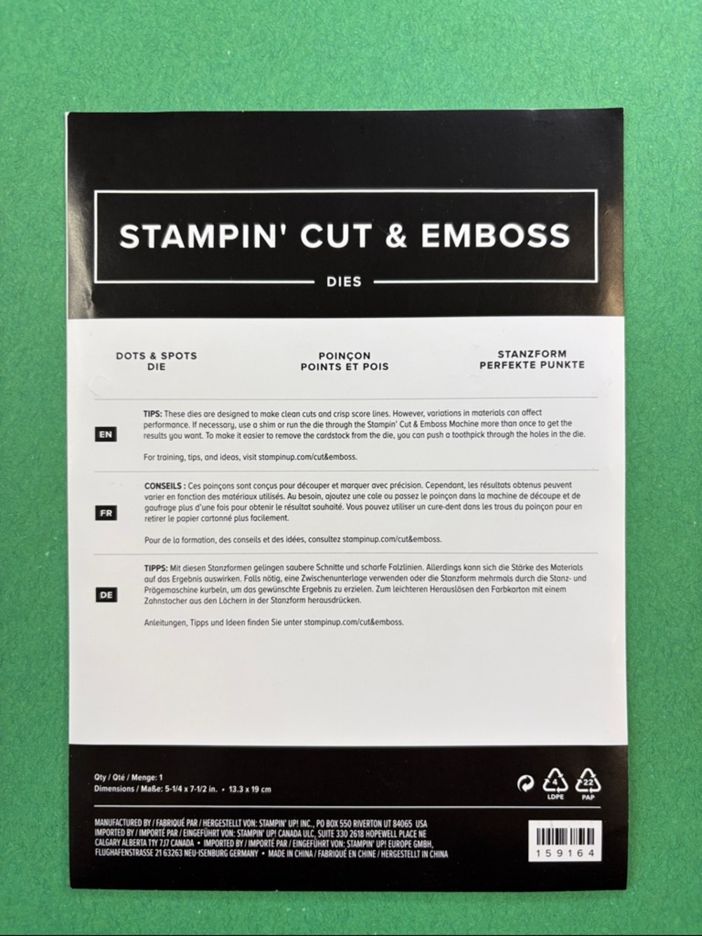 Stampin' Up! Black & White Cut & Emboss Dies Packaging
